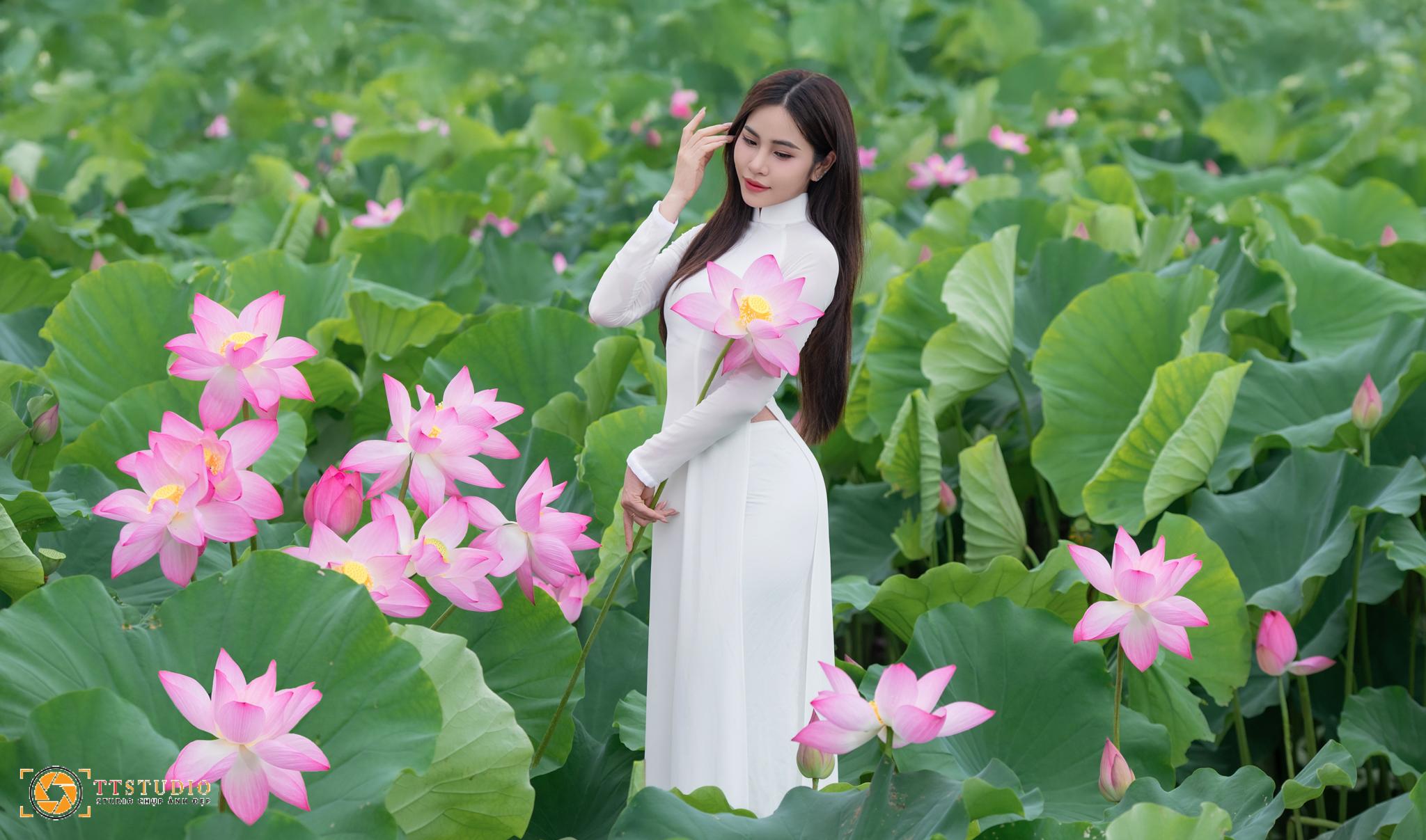 Ảnh sen với áo dài