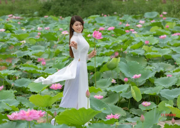 Áo dài trắng với hoa sen