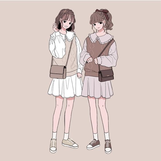 Avatar đôi bạn thân nữ Anime Cute 可愛いアニメガール 女子 イラスト かわいい かわいい女の子の絵